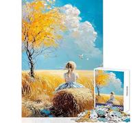 Rompecabezas para Adultos de 1000 Piezas Niña en una paca de heno en un Campo Juegos relajantes Decoración de Pared Juguetes para el hogar Actividades Divertidas en casa (50x75cm)