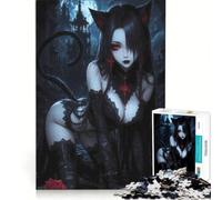 Rompecabezas para Adultos de 1000 Piezas: Niña Gata Negra en un Entorno gótico, Juego Imposible, Actividades Divertidas para Hacer en casa, cumpleaños 38x52cm