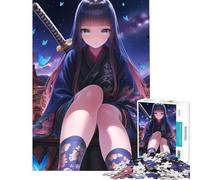 Rompecabezas para Adultos de 1000 Piezas Niña Ninja y Mariposas Diversión en casa Mejora la Memoria Juegos relajantes para Mayores de 14 años (38x26cm)