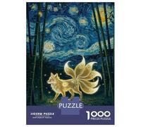 Rompecabezas para Adultos De 1000 Piezas Nine-Tailed Fox in Starry Night Rompecabezas para Adultos Juguete Decoración De Pared Difícil Difícil para Cumpleaños, Navidad 38x26cm/1000pcs