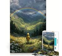 Rompecabezas para Adultos de 1000 Piezas Niño bajo el arcoíris - Valle de Las Flores Silvestres Corte Diversión Inteligente Desafío Juego Tranquilo Regalo de Arte navideño 38x52cm
