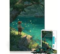 Rompecabezas para Adultos de 1000 Piezas Niño pescando en un Lago mágico Bordes impecables Juguete Divertido para ejercitar la Mente Escena navideña acogedora y Divertida Arte (38x26cm)