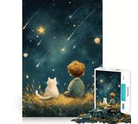 Rompecabezas para Adultos de 1000 Piezas Niño y Gato Mirando Estrellas Fugaces Decoración de Ajuste Limpio Juguete Que desafía la Mente Tiempo de Juego Acogedor Regalo de cumpleaños artístico 38x52cm