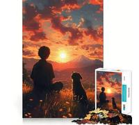 Rompecabezas para Adultos de 1000 Piezas Niño y Perro Viendo la Puesta de Sol,Corte Suave,Arte,Juguete para Entrenar la Mente,diversión para el Tiempo Libre,Regalo de cumpleaños (38x52cm)