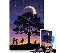 Rompecabezas para Adultos de 1000 Piezas Niños bajo el árbol Iluminado por la Luna Arte de Bordes precisos Ejercicio Mental Juego Divertido y Tranquilo Actividad de cumpleaños (38x52cm)