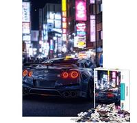 Rompecabezas para Adultos de 1000 Piezas Nissan GTR en Neon City Difícil y desafiante Regalos para Mujeres Juguete Decoración de Pared para Mayores de 14 años Juego 38x26cm