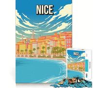 Rompecabezas para Adultos de 1000 Piezas,Niza,Francia,Riviera Francesa,Póster de Viaje Vintage,Paseo de los Ingleses,Juego de Habilidad Mental de Corte Premium,Diversión ociosa,Arte de Pared navideño