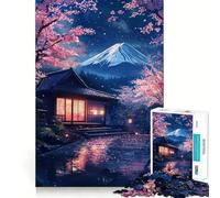 Rompecabezas para Adultos de 1000 Piezas Noche de cerezos en Flor en el Monte Fuji Diseño preciso Juguete Divertido para Resolver Problemas Tiempo de Ocio Decoración de cumpleaños Regalo (38x52cm)