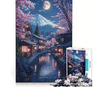 Rompecabezas para Adultos de 1000 Piezas Noche en un Pueblo japonés, Juego práctico, Corte de precisión, Regalo de cumpleaños 38x52cm
