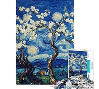 Rompecabezas para Adultos de 1000 Piezas Noche Estrellada con Flores de Almendro Rompecabezas para Adultos Juegos Familiares Alivia el estrés cumpleaños (tamaño 50x75cm)