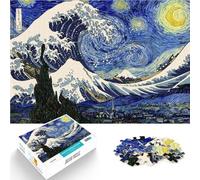 Rompecabezas para Adultos de 1000 Piezas Noche Estrellada Frente a Kanagawa Difícil Difícil Decoración artística del hogar 38x26cm