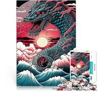 Rompecabezas para Adultos de 1000 Piezas Ola de dragón al Atardecer en Japón Juego práctico Colección de Artistas, Bellas Artes 38x26cm