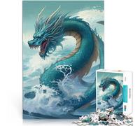 Rompecabezas para Adultos de 1000 Piezas Ola del océano del dragón japonés Desafiante Difícil Adecuado para decoración de Escritorio. 75x50cm