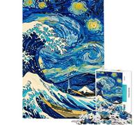 Rompecabezas para adultos de 1000 piezas Ola estrellada Van Gogh se encuentra con Hokusai Rompecabezas para adolescentes Vacaciones en casa Actividades divertidas para pasar el tiempo Juego de desafío