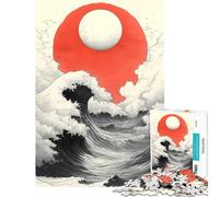 Rompecabezas para Adultos de 1000 Piezas Ola Gigante y Sol Rojo Paisaje japonés desafío Educativo para la diversión Familiar Juguete Decorativo para la Pared Apto para Mayores de 14 años (38x26cm)