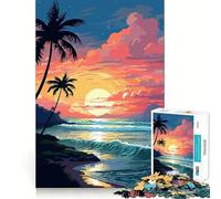 Rompecabezas para Adultos de 1000 Piezas Olas al Atardecer en Hawái,píxeles,Corte Impecable,Divertido Juego de concentración,Regalo de cumpleaños (50x75cm)