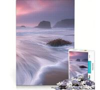 Rompecabezas para Adultos de 1000 Piezas Olas al Atardecer tranquilas Juguetes para armar Entrena tu Cerebro y Tus Manos con póster y Hoja de Preguntas a Juego 50x75cm