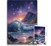 Rompecabezas para Adultos de 1000 Piezas: Olas del océano bajo un Cielo Estrellado Juguete Divertido para la Familia, decoración de Pared Apto para Mayores de 14 años (tamaño 38x26cm)