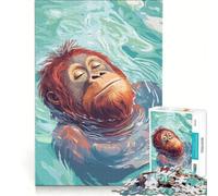 Rompecabezas para Adultos de 1000 Piezas Orangután flotando tranquilamente en el Agua Juego Educativo Divertido y con Humor Ideal para Decorar el Escritorio 38x26cm