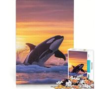 Rompecabezas para Adultos de 1000 Piezas Orca Saltando al Atardecer en Aguas heladas Juguete Educativo difícil y desafiante Que Mejora el Amor Entre Parejas 50x75cm