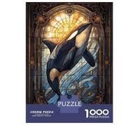 Rompecabezas para Adultos De 1000 Piezas Orca Stained Glass Rompecabezas para Adolescentes Juguetes Antiestrés Mejora La Memoria Gran Regalo para Jugar 52x38cm/1000pcs