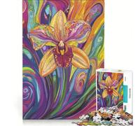 Rompecabezas para Adultos de 1000 Piezas Orquídea psicodélica Juego Imposible Mejora la Memoria con Piezas de Formas aleatorias Que encajan Perfectamente 38x52cm
