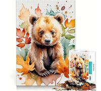 Rompecabezas para Adultos de 1000 Piezas Osezno con Hojas de otoño,diseño de Corte preciso,Divertido Juego Mental,Regalo para Relajarse y divertirse,decoración navideña para la Pared (38x52cm)