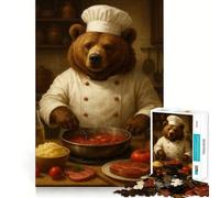 Rompecabezas para Adultos de 1000 Piezas Oso Chef cocinando Salsa de Tomate,diseño de Bordes, Rompecabezas de lógica,Juego para el Tiempo Libre,diversión,decoración navideña (38x26cm)