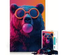 Rompecabezas para Adultos de 1000 Piezas,Oso,Chicle,neón,Borde, Juego Inteligente,Regalo,Juego de Ocio navideño,Arte (38x26cm)