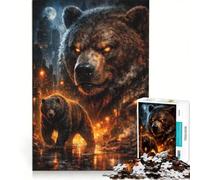 Rompecabezas para Adultos de 1000 Piezas: Oso, Ciudad Urbana, Noche, Juguetes para armar, Entrena tu Cerebro y Tus Manos, con póster y Hoja de Preguntas a Juego 50x75cm