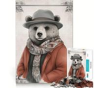 Rompecabezas para Adultos de 1000 Piezas Oso con Gorro y Bufanda Juego de lógica de Ajuste preciso Juego fácil Decoración navideña para Pared (38x52cm)