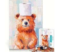 Rompecabezas para Adultos de 1000 Piezas Oso con Sombrero de Papel higiénico,Pintura,Ajuste, Arte,Juego Mental,Regalo,Juego Lento,Regalo de Arte navideño (50x75cm)