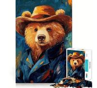 Rompecabezas para Adultos de 1000 Piezas Oso con Sombrero,Encaje, Arte,Juego Mental,Regalo,Juego Lento,Regalo de Arte navideño (38x52cm)