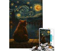 Rompecabezas para Adultos de 1000 Piezas Oso contemplando una Noche Estrellada Juego Educativo Juguetes didácticos Regalos de Amigo Invisible Decoración del hogar (Tamaño 38x52cm)