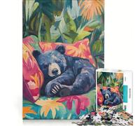 Rompecabezas para Adultos de 1000 Piezas Oso durmiendo en un paraíso Tropical Juego práctico desafiante de completar colección de Artistas Bellas Artes 38x52cm