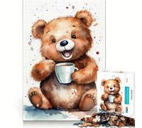 Rompecabezas para Adultos de 1000 Piezas Oso en la Hora del café Juego de lógica de Ajuste preciso Juego fácil Decoración navideña para Pared (38x52cm)