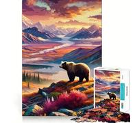 Rompecabezas para Adultos de 1000 Piezas Oso en Paisaje de montaña,diseño Limpio,decoración,Juego Divertido para Pensar,Tiempo de Juego Acogedor,Regalo de cumpleaños para Aficionados (38x26cm)