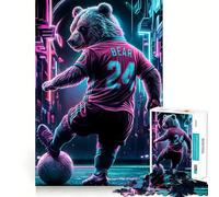 Rompecabezas para Adultos de 1000 Piezas Oso Jugando al fútbol,diseño de Corte preciso,Divertido Juego Mental,Regalo para Relajarse y divertirse,decoración navideña para la Pared (38x26cm)