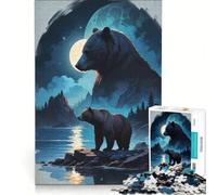 Rompecabezas para Adultos de 1000 Piezas: Oso Junto al Lago bajo la luz de la Luna Juego práctico, Divertido y con Humor Ideal para Decorar el Escritorio 38x52cm