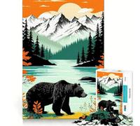 Rompecabezas para Adultos de 1000 Piezas Oso Junto al Lago,Corte preciso,Divertido Juego Mental,Regalo,Momento de relajación,decoración navideña para la Pared (38x52cm)