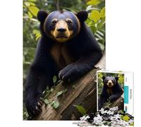 Rompecabezas para Adultos de 1000 Piezas Oso malayo en el Bosque Juego Imposible Juguetes educativos de Aprendizaje Regalo de cumpleaños Corte de precisión (tamaño 38x52cm)