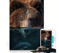 Rompecabezas para Adultos de 1000 Piezas Oso Medio sumergido en el Agua,Piezas de Corte Limpio,Juego de lógica,Divertido Juguete,Juego de Ocio,decoración navideña,Regalo (50x75cm)