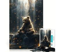 Rompecabezas para Adultos de 1000 Piezas Oso meditando en una Cascada,diseño de Corte preciso,Divertido Juego Mental,Regalo para Relajarse y divertirse,decoración navideña para la Pared (38x52cm)