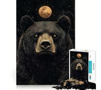 Rompecabezas para Adultos de 1000 Piezas Oso Negro bajo la Luna Llena,diseño de Corte preciso,Juguete Inteligente para el Cerebro,Juego Relajante,decoración navideña,Regalo (38x52cm)