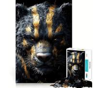 Rompecabezas para Adultos de 1000 Piezas Oso Negro con Rayas Doradas,diseño de Borde Premium,Rompecabezas de lógica,Juego para el Tiempo Libre,diversión,decoración navideña (50x75cm)