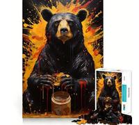 Rompecabezas para Adultos de 1000 Piezas Oso Negro con Tarro de Miel,diseño de Corte Fino,Entrenamiento Mental,diversión Relajante,Juego artístico para cumpleaños (50x75cm)