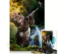 Rompecabezas para Adultos de 1000 Piezas Oso Tocando el Clarinete con un pájaro,Encaje, Arte,Juego Mental,Regalo,Juego Lento,Regalo de Arte navideño (38x26cm)