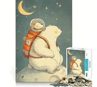 Rompecabezas para Adultos de 1000 Piezas Oso y Perro astronautas en la Luna Arte de Corte preciso Juego cognitivo y Divertido Relajante (38x26cm)