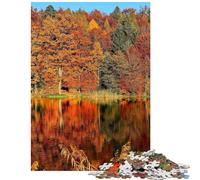 Rompecabezas para Adultos de 1000 Piezas Otoño en el Bosque Junto al Lago Rompecabezas para Adultos Actividades Familiares Un Reto para completar (38x26cm)