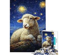 Rompecabezas para Adultos de 1000 Piezas Ovejas bajo la Noche Estrellada Rompecabezas para Adultos Juguete decoración de Pared patrón de Montaje interacción Entre Padres e Hijos (tamaño 38x52cm)